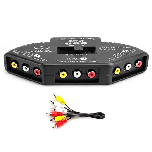 3 in 1 Out Audio Video Splitter Switch Selector, Audio Video Switcher, für DVD VCD VCR TV Game, mit AV-Kabel (Schwarz) von EIMSOAH