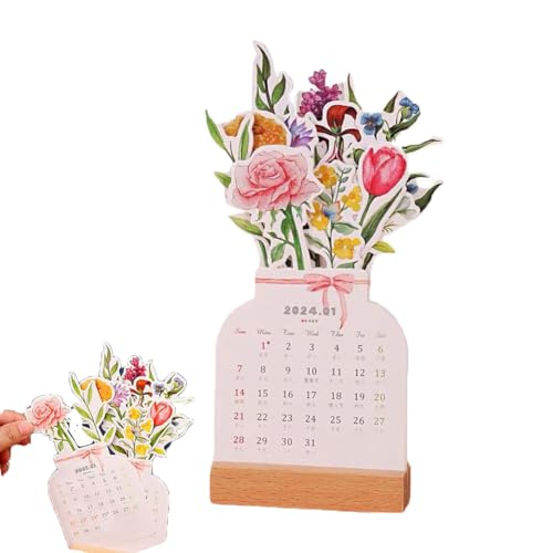 EIRZNGXQ 2024 Bloomy Flowers Schreibtischkalender, einzigartige Vase geformte Neujahr Monatskalender Planer, Blumen Schreibtischkalender, 2024 Vasenkalender Büro Schreibtisch Dekor von EIRZNGXQ