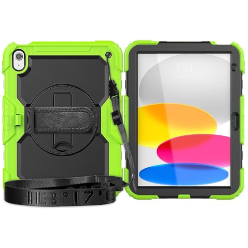 Kompatibel mit iPad 10. Generation 27,7 cm (11 Zoll) 2022 Hülle mit Displayschutzfolie, Ständer, Schultergurt, strapazierfähig, stoßfest, robust, um 360° drehbar, Handschlaufe und Schulterschutz, Gelb von EITHNB