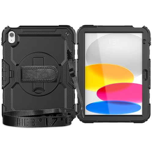 Kompatibel mit iPad 10. Generation 27,7 cm (11 Zoll) 2022 Hülle mit Displayschutzfolie, Ständer, Schultergurt, strapazierfähig, stoßfest, robust, um 360° drehbar, Handschlaufe und Schulterschutz von EITHNB