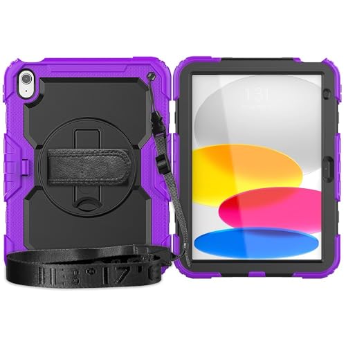 Kompatibel mit iPad 10. Generation 27,7 cm (11 Zoll) 2022 Hülle mit Displayschutzfolie, Ständer, Schultergurt, strapazierfähig, stoßfest, robust, um 360° drehbar, Handschlaufe und Schulterschutz von EITHNB