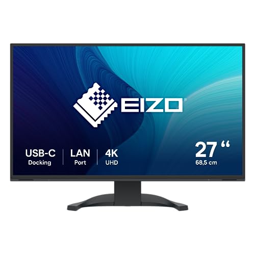 EIZO FlexScan EV2740X-BK 68,5 cm (27 Zoll) Monitor (USB-C (94W PD), DisplayPort, HDMI, USB-Hub, RJ-45 LAN, KVM Switch, 5 ms Reaktionszeit, 3840 x 2160 (4K UHD)) schwarz von EIZO