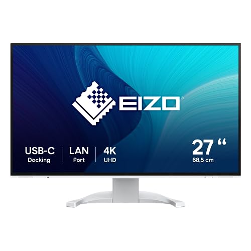 EIZO FlexScan EV2740X-WT 68,5 cm (27 Zoll) Monitor (USB-C (94W PD), DisplayPort, HDMI, USB-Hub, RJ-45 LAN, KVM Switch, 5 ms Reaktionszeit, 3840 x 2160 (4K UHD)) weiß von EIZO