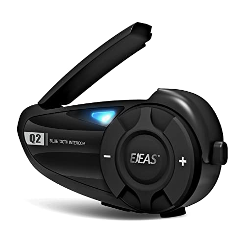 EJEAS Q2 Motorrad Gegensprechanlage, Motorradhelm Bluetooth 5.1 Headset mit FM und CVC-Rauschunterdrückung, Guter Klangqualität und Stabiler Verbindung für 2 Reiter (1 Pack) von EJEAS