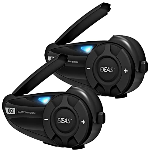 EJEAS Q2 Motorrad Gegensprechanlage, Motorradhelm Bluetooth 5.1 Headset mit FM und CVC-Rauschunterdrückung, Guter Klangqualität und Stabiler Verbindung für 2 Reiter (2 Pack) von EJEAS