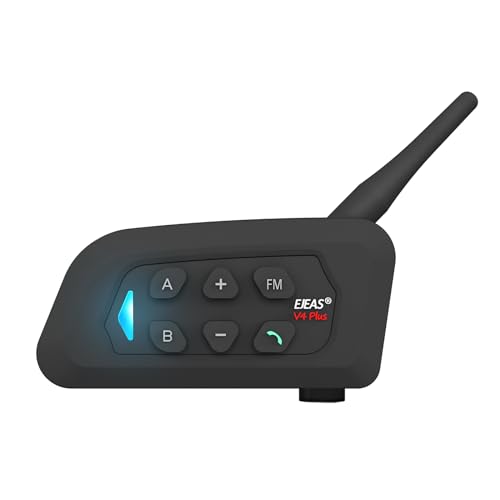 EJEAS V4 Plus Motorrad Bluetooth Interphone, Motorrad Helm Bluetooth Headset, 1500m Ultra Lange Gegensprechanlage, die für 4 Personen verwendet Werden kann, um online zur gleichen Zeit zu sprechen von EJEAS