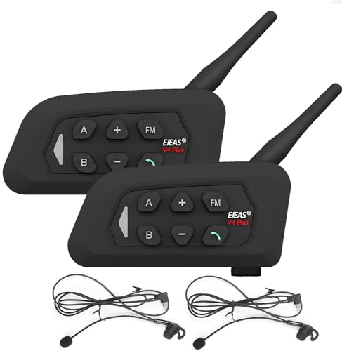 EJEAS V4C Motorrad Bluetooth Intercom Headset Wasserdicht Kommunikationssystem für 4 Personen in Reichweite von 1500m,Motorradhelm Gegensprechanlage Kompatibel mit EUC-Fernbedienung, USB-C (2pc) von EJEAS