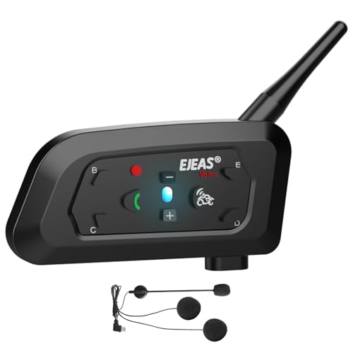 EJEAS VNETPHONE V6 Motorrad Intercom Bluetooth Headsets 1200m bis zu 6 Reiters DSP-Rauschunterdrückung, Wasserdicht, Kommunikationssystem für Motorräder, 1 Stück von EJEAS