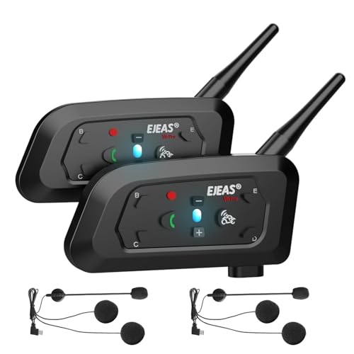 EJEAS VNETPHONE V6 Motorrad Intercom Bluetooth Headsets 1200m bis zu 6 Reiters DSP-Rauschunterdrückung, Wasserdicht, Kommunikationssystem für Motorräder, 2 Stück von EJEAS