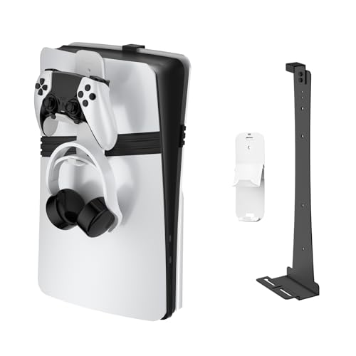 EJGAME Wandhalterung aus Stahl, kompatibel mit PS5 Pro/Slim/PS5, stabiler Metall-Wandaufhängungsständer für PS-5, mit Controller-Halterung und Kopfhörer-Aufhänger, Schwarz von EJGAME