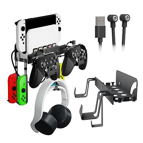 EJGAME Wandhalterung kompatibel mit Nintendo Switch/OLED, Metall-Wandhalterungs-Set, Regalständer, Zubehör mit Haken zum Aufhängen von Kopfhörern und Joy-Cons, Dual-Controller-Halterung (schwarz) von EJGAME