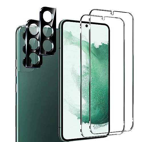 EKAM [2 Stück Displayschutzfolie Panzerglas Handyfolie für Samsung Galaxy S22 Plus 5G 6,6 Zoll mit [2 Stück] Kameraobjektivschutz, HD-Klarglasfolie [100% Fingerabdruck-ID kompatibel] von EKAM