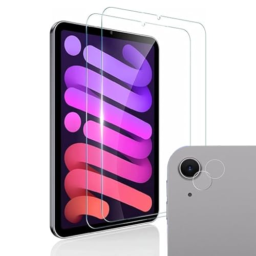 EKAM Displayschutzfolie [9H Härte] für iPad Mini (2024, 7. Generation, 8,3 Zoll) gehärtetes Glas für iPad Mini 2024 7. Generation, 2 Stück Kameralinsenschutz, hüllenfreundlich, 2 Stück von EKAM