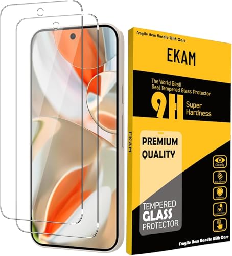 EKAM Displayschutzfolie für Google Pixel 9a, gehärtetes Glas, Härtegrad 9H, kompatibel mit Fingerabdruck-Entsperrung, blasenfrei, hüllenfreundlich, Displayschutzfolie für Google Pixel 9a, 16,3 cm (6,3 von EKAM