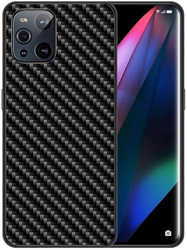 EKAM Schutzhülle kompatibel mit Oppo Handys, Karbonfaser-Textur, Aluminium, harte Rückseite, mit TPU-Hybrid-Schutzhülle (OPPO FIND X3 PRO), Schwarz von EKAM