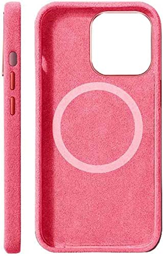 EKESA Für Apple iPhone 14 Hülle 6,1 Zoll 2022, luxuriöse vollständig umwickelte Handy-Schutz-Rückabdeckung aus Alcantara-Material [kabelloses Laden] (Farbe: Rosa) von EKESA