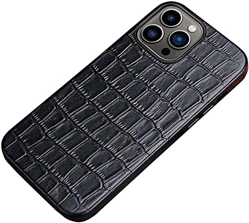EKESA Für Apple iPhone 14 Pro Hülle 6,1 Zoll 2022, echtes Leder Bumper Krokodilmuster Rückseite Handyhülle mit Mikrofaserfutter (Farbe: Svart) von EKESA