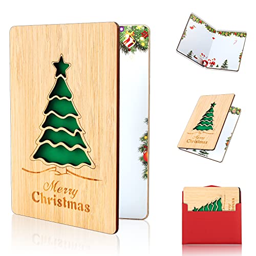 Holz-Grußkarte, Weihnachtskarten mit Umschlag Set, Karte aus Bambus, Frohe Weihnachten Karte, Handgemachte Grußkarte aus Holz Weihnachtsmuster, Weihnachtsgeschenke und Wünsche von EKKONG