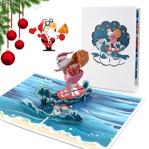 Pop-Up Karte Weihnachten Karten, Weihnachts-Grußkarten Weihnachtskarte in 3D, Karte 3D Pop-Up-Grußkarte mit Schönen Papier mit Umschlägen, Handgemachte Geschenkkarten, Weihnachtsgeschenke (Old surfer) von EKKONG