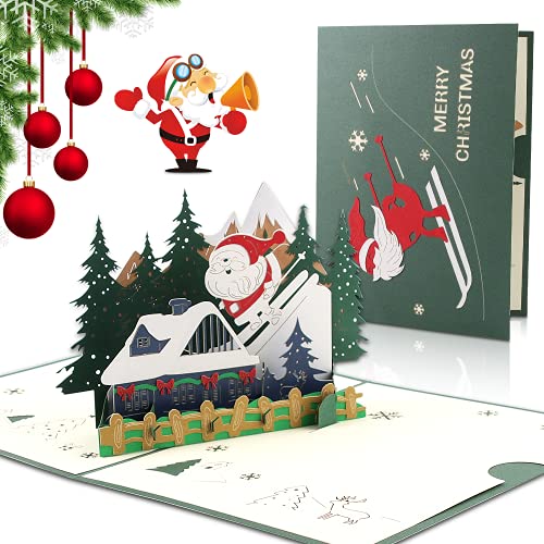 Pop-Up Karte Weihnachten Karten, Weihnachts-Grußkarten Weihnachtskarte in 3D, Karte 3D Pop-Up-Grußkarte mit Schönen Papier mit Umschlägen, Handgemachte Geschenkkarten, Weihnachtsgeschenke (Old skier) von EKKONG