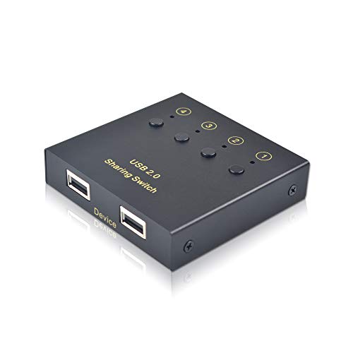 eKL USB-Switch-Auswahlschalter, 4 Computer zum Teilen von 2 USB-Geräten, Out-Controller, USB 2.0, Peripherie-Switcher-Box, Scanner, Drucker mit Tastenwechsel und 4 Stück USB-A-auf-B-Kabel von EKL