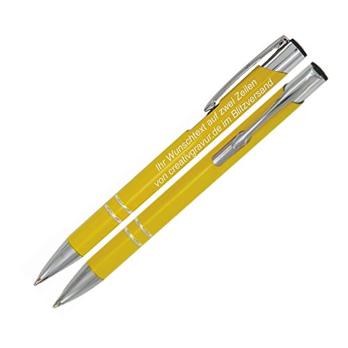 EKOTASCHEN Metall Kugelschreiber mit Gravur (Lasergravur) COSMO Gelb, nach Wunsch - 100 Stück. von EKOTASCHEN