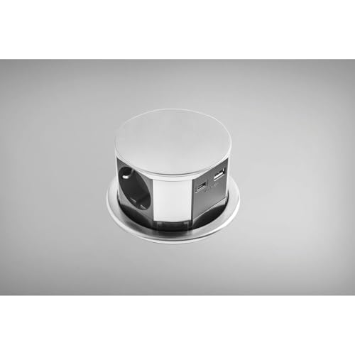 Ekotech Steckdose versenkbar ET115 - Steckdosentower mit QI Ladefunktion USB-C & A sowie 3 Schukosteckdosen 230V, Alu Edelstahl-Effekt Ekotech Steckdose versenkbar ET115 - Steckdosentower mit QI Ladefunktion USB-C & A sowie 3 Schukosteckdosen 230V, Alu Edelstahl-Effekt von EKOTECH