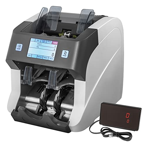 Banknotenzähler Money Counter Machine Mixed Denominations Note Bill Counter Machine With LED Anzeige 2CIS/UV/MG/MT/DB Counterfeit Detection Serial Number Recording Cash Schnelle Zählung von EKOUQIN