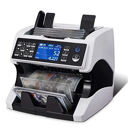 Banknotenzähler Rechnungszählermaschine, Mehrwährung Total vertikaler Geldzählmaschine Dual Dual Cis Bilderkennung USD Euro multinationale Währung Fremdwährungsgeldzählmaschine Schnelle Zählung von EKOUQIN