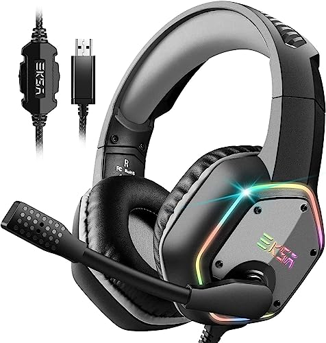 EKSA E1000 USB Gaming Headset für PC, PS4 Kopfhörer mit Mikrofon Geräuschunterdrückung, 7.1 Surround-Sound, LED RGB Gaming Headset für PS5 Laptop von EKSA