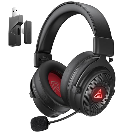 EKSA E900BT Wireless Gaming Headset, 2.4GHz Wireless Bluetooth Headset, Type-C & USB Schnittstelle, 50Hrs Akkulaufzeit, Headset Mit Mikrofon Geräuschunterdrückung für PC/PS4/PS5/Mac von EKSA