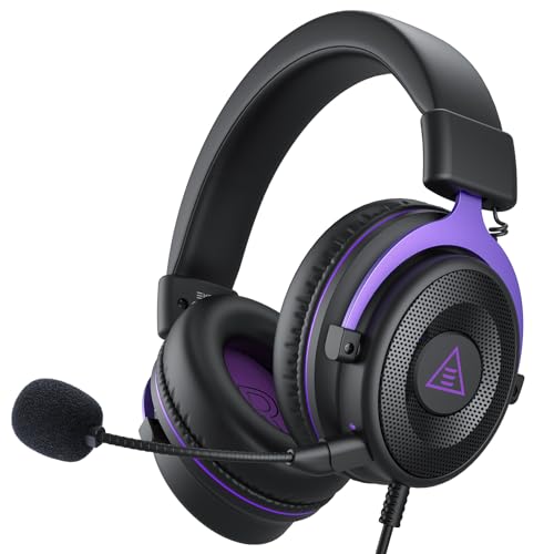 EKSA Gaming Headset, PC Headset mit Abnehmbar Mikrofon mit Geräuschunterdrückung, 3D Surround Sound Gaming Kopfhörer mit 3.5mm Kabel für Switch / PS4 / PS5 / Xbox One, Lila von EKSA