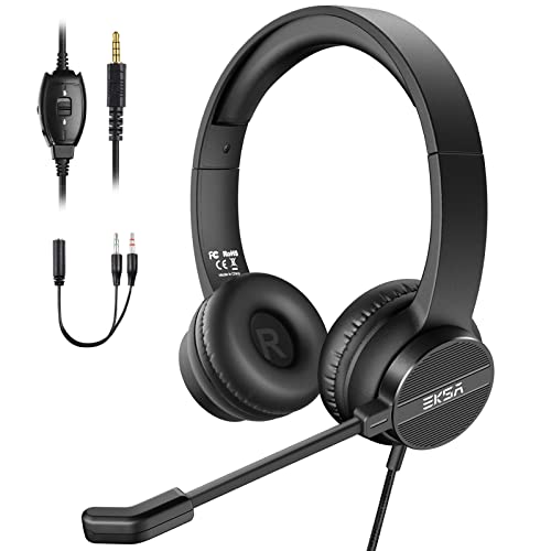 EKSA H12 PC Headset mit Mikrofon, 3,5 mm Business Headset mit Stummschalter & Lautstärkeregler, Klarer Stereosound, PC Kopfhörer mit Kabel für Office/Callcenter/Büro/Skype/Zoom/Teams von EKSA