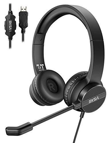 EKSA H12E USB PC Headset mit Mikrofon, Business Headset mit Rauschunterdrückung Mic, Stummschalter & Lautstärkeregler, Headset PC mit Kabel für Office/Callcenter/Büro/Zoom/Teams von EKSA