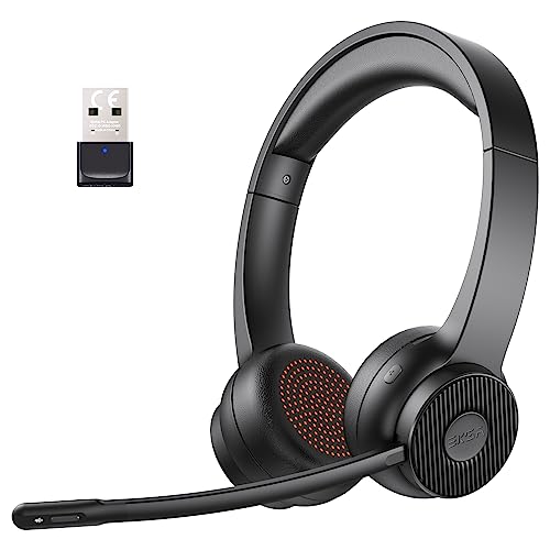 EKSA H16 Wireless Headset, Bluetooth 5.2 Headset mit Mikrofon & USB Dongle [Bis zu 55 Stdn & 15 Meter Reichweite] Kopfhörer Kabellos mit AI Noise Cancelling Mic für PC Skype Zoom Laptop BüroTelefon von EKSA