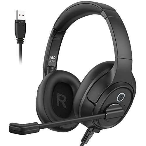 EKSA H2 USB Headset mit Mikrofon, Office PC Headset mit ENC Mic, Stummschalter & Lautstärkeregler, Over Ear PC Headset mit Kabel für Business/Callcenter/Büro/Zoom/Teams von EKSA