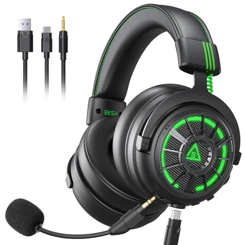 EKSA StarEngine Gaming Headset, PS4 Headset mit Mikrofon 7.1 Surround Sound &LED Lichter, Gaming Kopfhörer mit Geräuschunterdrückung, Dual EQ Headset mit Kabel für PC PS5 Xbox one Switch Laptop Mac von EKSA