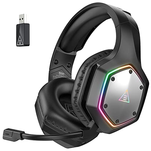 EKSA Wireless Gaming Headset für PS4 PS5 PC, 7.1 Surround Sound Headset mit Mikrofon ENC & RGB Licht, 2.4G USB Gaming Kopfhörer Kabellos, 36 Stunden Akkulaufzeit 3,5mm Eingang von EKSA