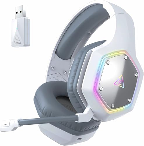 EKSA Wireless Headset mit Mikrofon, 2.4 GHz USB Dongle Gaming Headset Kabellos, 7.1 Surround Sound Klare Hörposition, ENC & RGB Gaming Kopfhörer, 36 Hour Lange Akkulaufzeit für PC, PS4, PS5,Weiß von EKSA
