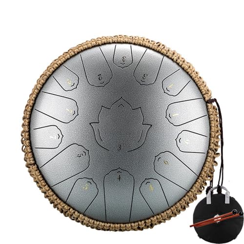 Hand Pan Drums for Adults Steel Tongue Drum 14 Inch 15 Notes C Ethereal Drum 33.0 cm 15 Notes Handpan Percussion Musical Instrument (Silver 33.0 cm) von EKalgretrA