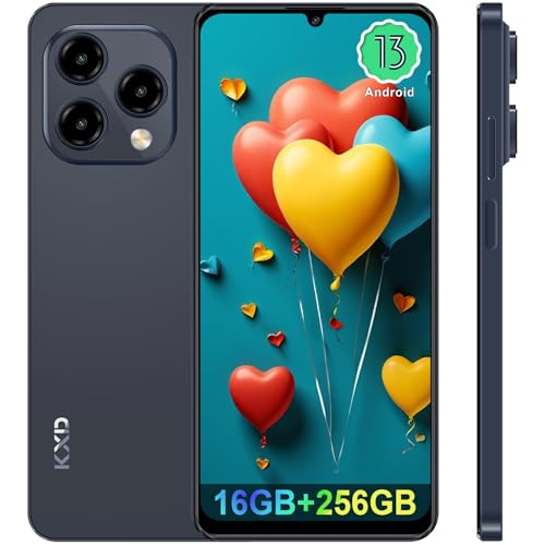 EL KXD 13C Smartphone Ohne Vertrag 16GB RAM + 256GB ROM 6,8'' HD+ 90Hz IPS Display Android 13 Handy Günstig 50MP Panorama Kamera 4500mAh 4G Dual SIM Fingerprint/Octa Core/Face ID/GPS/Type C-Schwarz von EL
