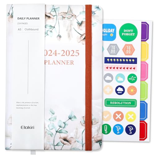 Kalender 2025 Buchkalender A5 1 Woche 2 Seiten,Terminplaner 2025 (Oct.2024-Dez.2025) mit 100 g/m² Papier,Planer 2024/2025 mit PU-Leder Hardcover Für Schulplaner,Terminkalender (BY-Orangefarbene Farbe) von ELAKIRI