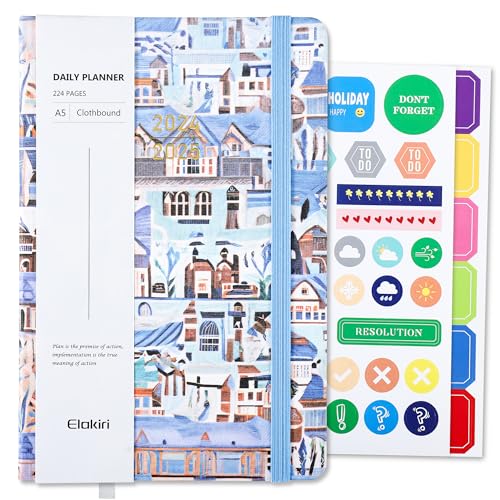 Kalender 2025 Buchkalender A5 1 Woche 2 Seiten,Terminplaner 2025 (Oct.2024-Dez.2025) mit 100 g/m² Papier,Planer 2024/2025 mit PU-Leder Hardcover Für Schulplaner,Terminkalender (BY-Blau) von ELAKIRI