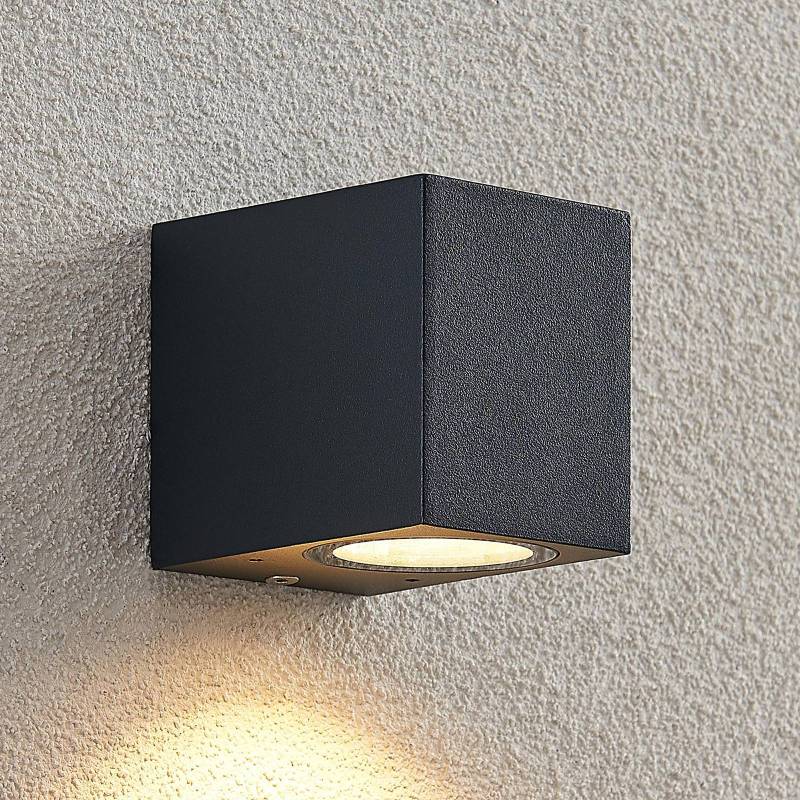 ELC Außenwandlampe Fijona, eckig, 8,1 cm, grau, Aluminium von ELC