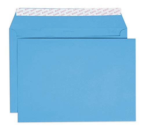 Elco 24095.32 Color Box mit Deckel und 200 Briefumschläge/Versandtasche, Haftklebeverschluss, 120g, intensiv-blau , Fenster: nein, C4 (324x229mm) für Papierformat A4 von ELCO