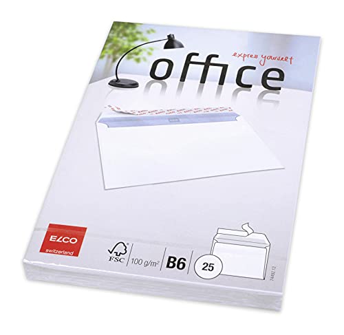 Elco 74492.12 Office Verpackung mit 25 Briefumschläge/Versandtasche, Haftklebeverschluss, B6, 100g, weiss, Fenster: nein von ELCO