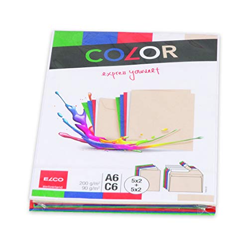 Elco Color Set 74834.00 Karte mit Kuvert, Bund mit je 5 Farben, 2 Kuvert+Karten pro Farbe C6 90/200g 5 Farben-Mix von ELCO