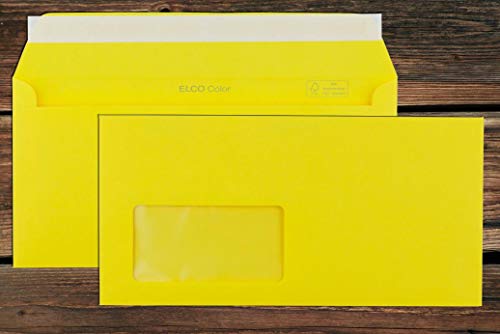 Gelbe Elco Color Briefumschläge mit Fenster (lasertauglich) / 114 x 229 mm (DL) / mit Abziehstreifen/haftklebend / 250 Stück von ELCO