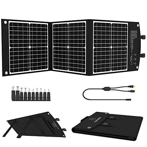 ELECAENTA 60W Faltbar Solar Ladegerät Tragbarer ETFE Monokristallinem Solarpanel Type-C PD18W USB QC3.0 DC zu Anderson und XT60 für Solargeneratoren Powerstation Outdoor Camping Wasserdicht von ELECAENTA