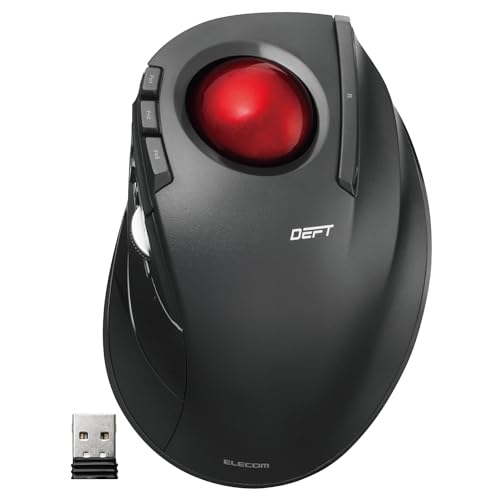 ELECOM DEFT Trackball Maus, 2,4 GHz kabellos, Fingersteuerung, 8-Tasten-Funktion, Ergonomisches Design, mit Glatt Rote Ball, Windows 11, macOS M-DT2DRBK-G von ELECOM